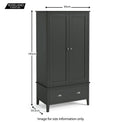 Dumbarton Charcoal Grey 2 Door Double Wardrobe with Drawer - Size Guide