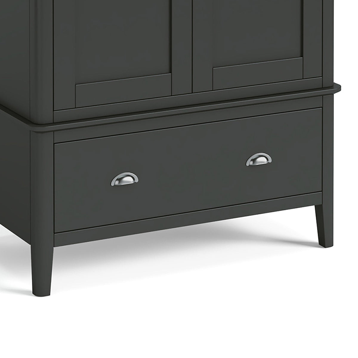 Dumbarton Charcoal Grey 2 Door Double Wardrobe with Drawer - Close up of lower storage drawer