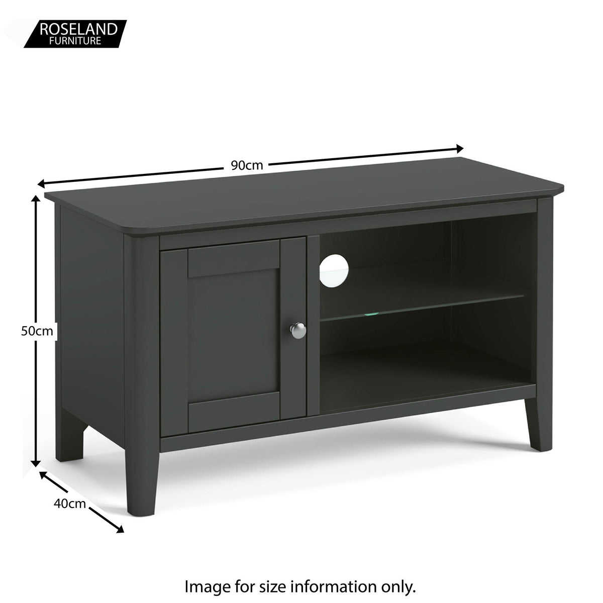 Dumbarton Charcoal Grey 90cm TV Unit Media Stand - Size Guide