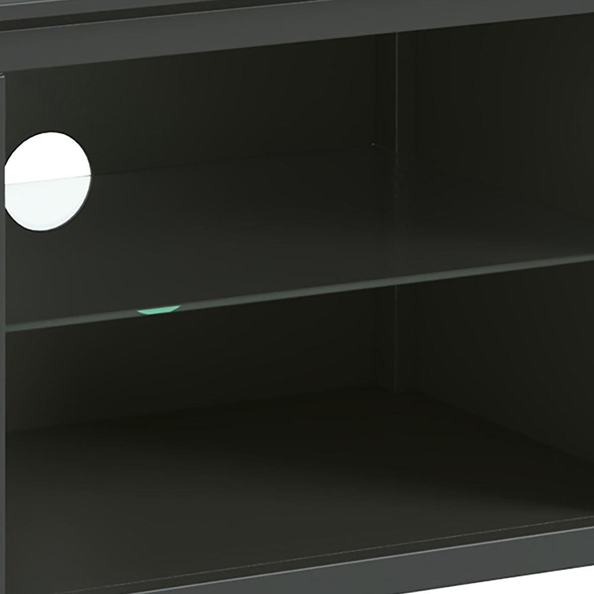 Dumbarton Charcoal Grey 90cm TV Unit Media Stand - Close up of glass shelf