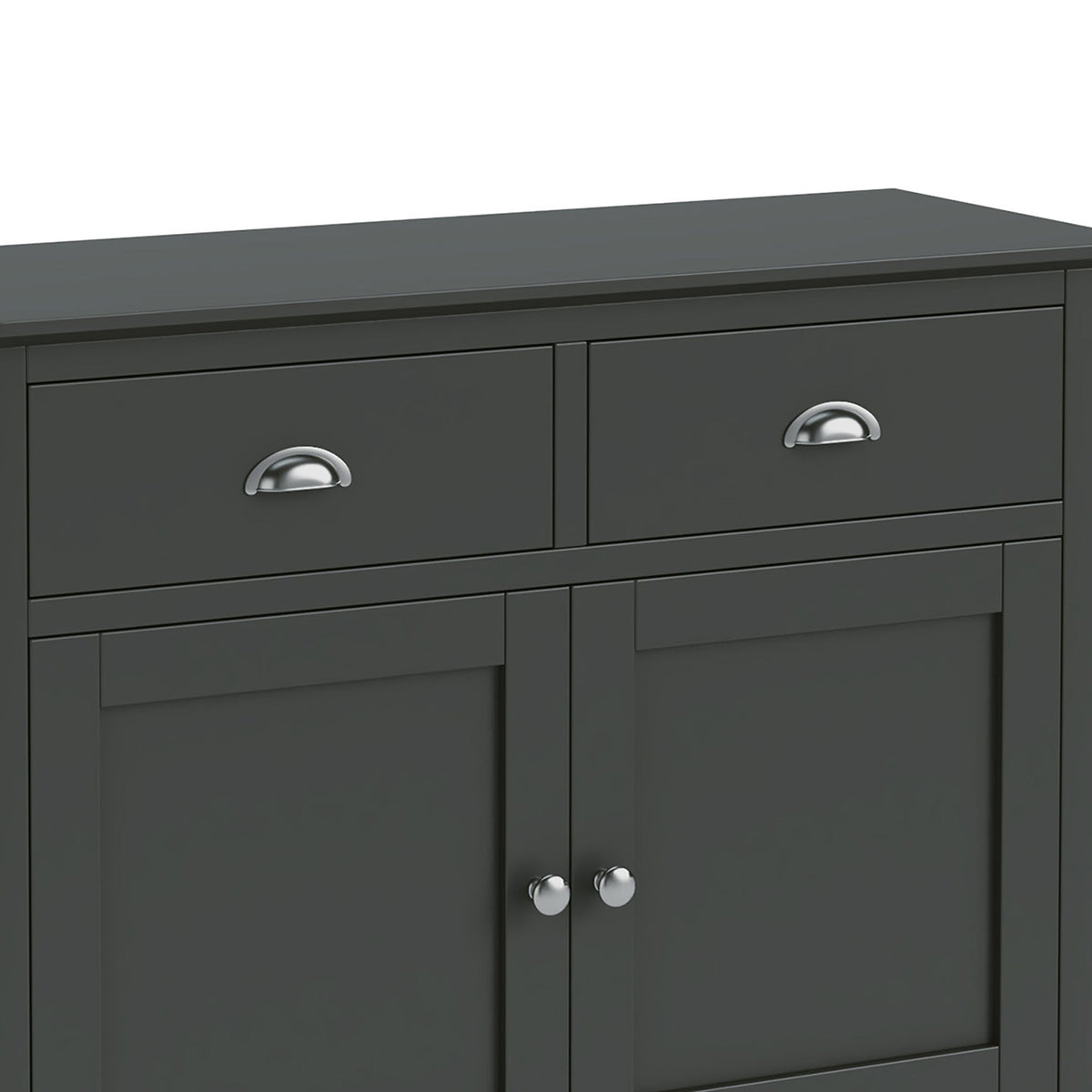 Dumbarton Charcoal Grey 2 Door Small Sideboard - Close up of drawer fronts