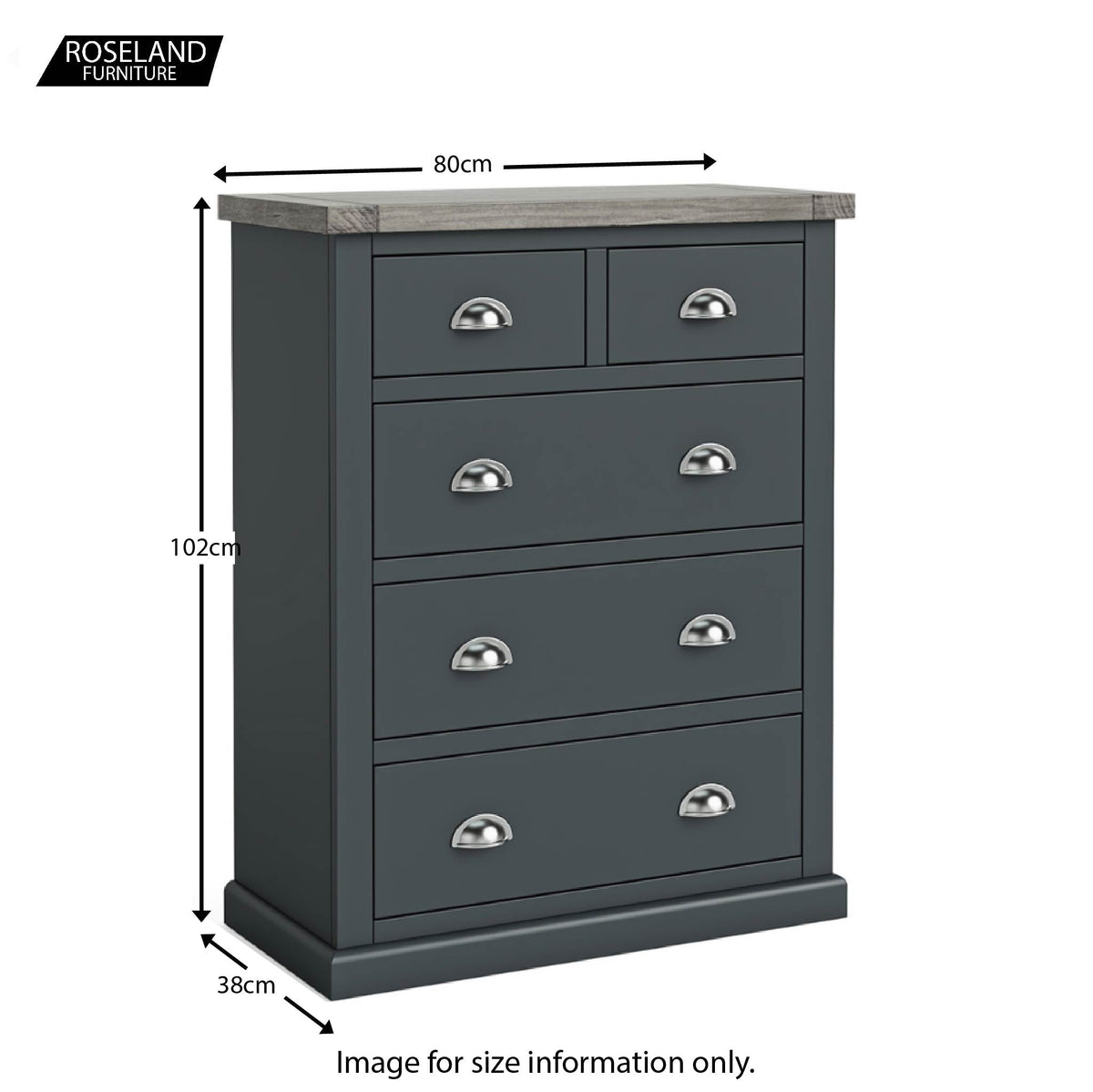 Dimensions - Bristol Charcoal 2 Over 3 Chest of Drawers