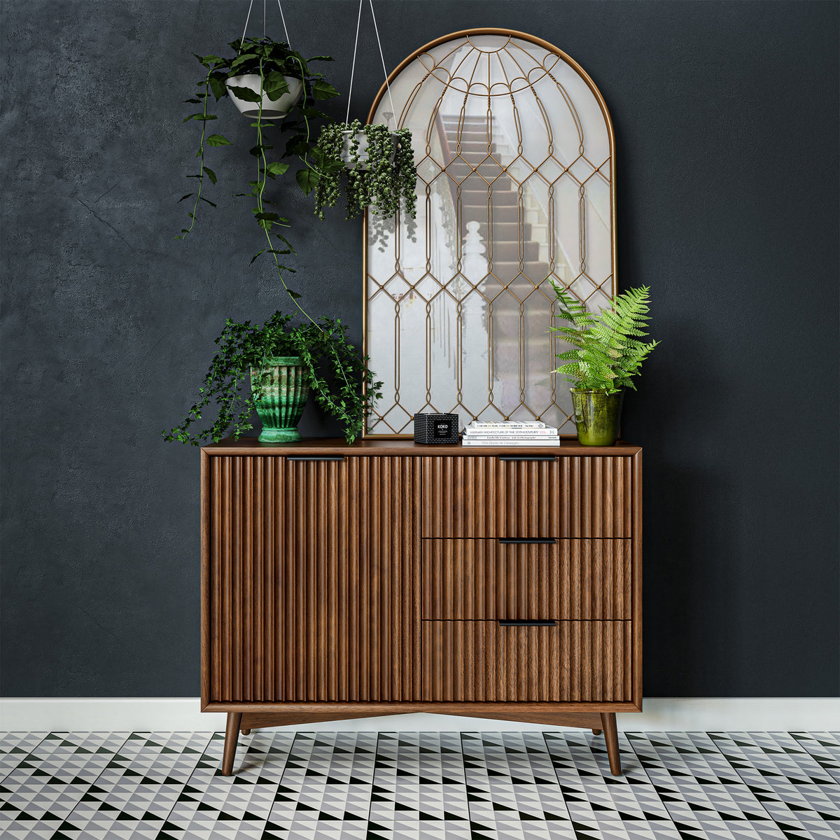 Oskar Grooved Small Sideboard Cabinet for living room
