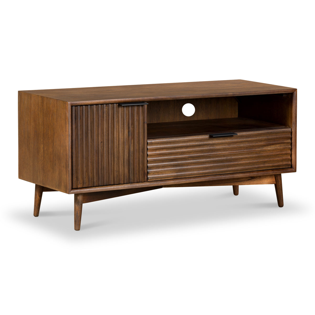 Oskar Walnut Stain Small 110cm Grooved TV Unit Roseland