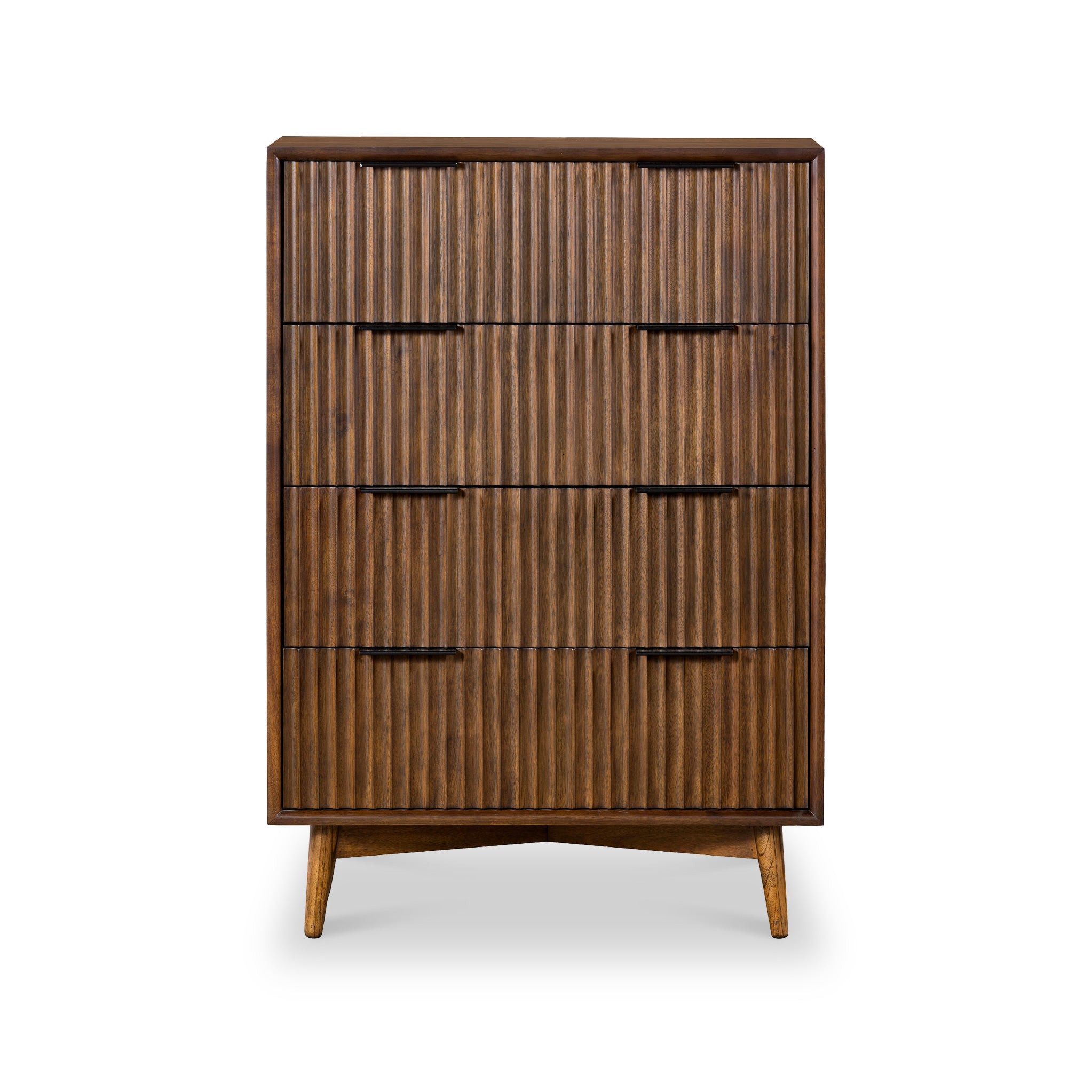 Oskar Walnut Stain Tall Grooved 4 Drawer Chest Roseland