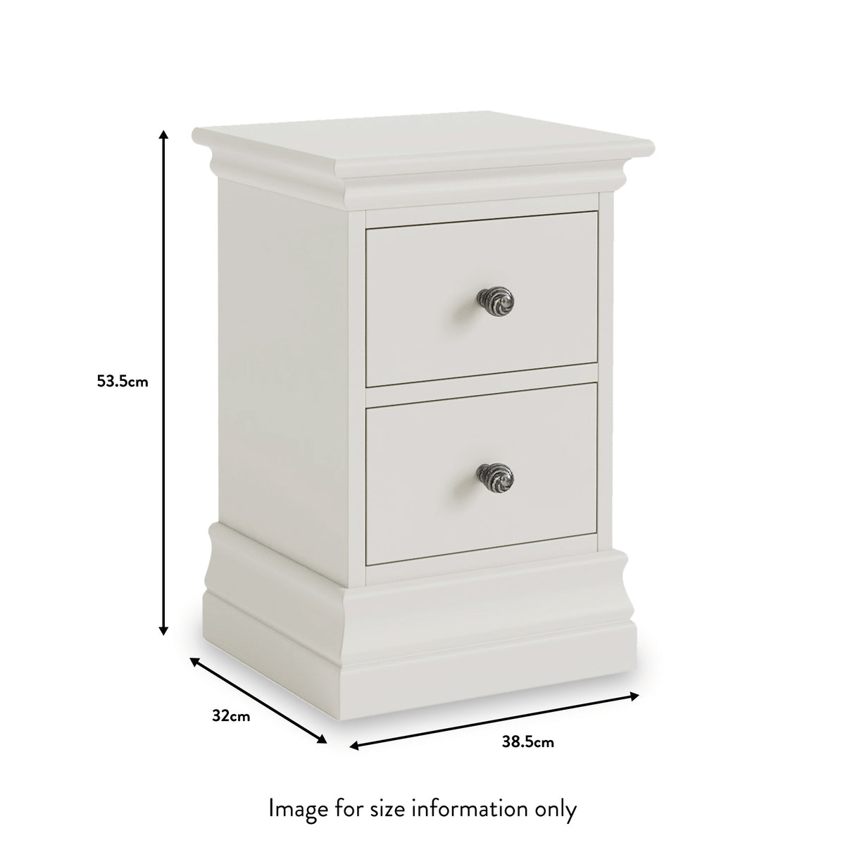 Porter Grey 2 Drawer Narrow Bedside Table dimensions