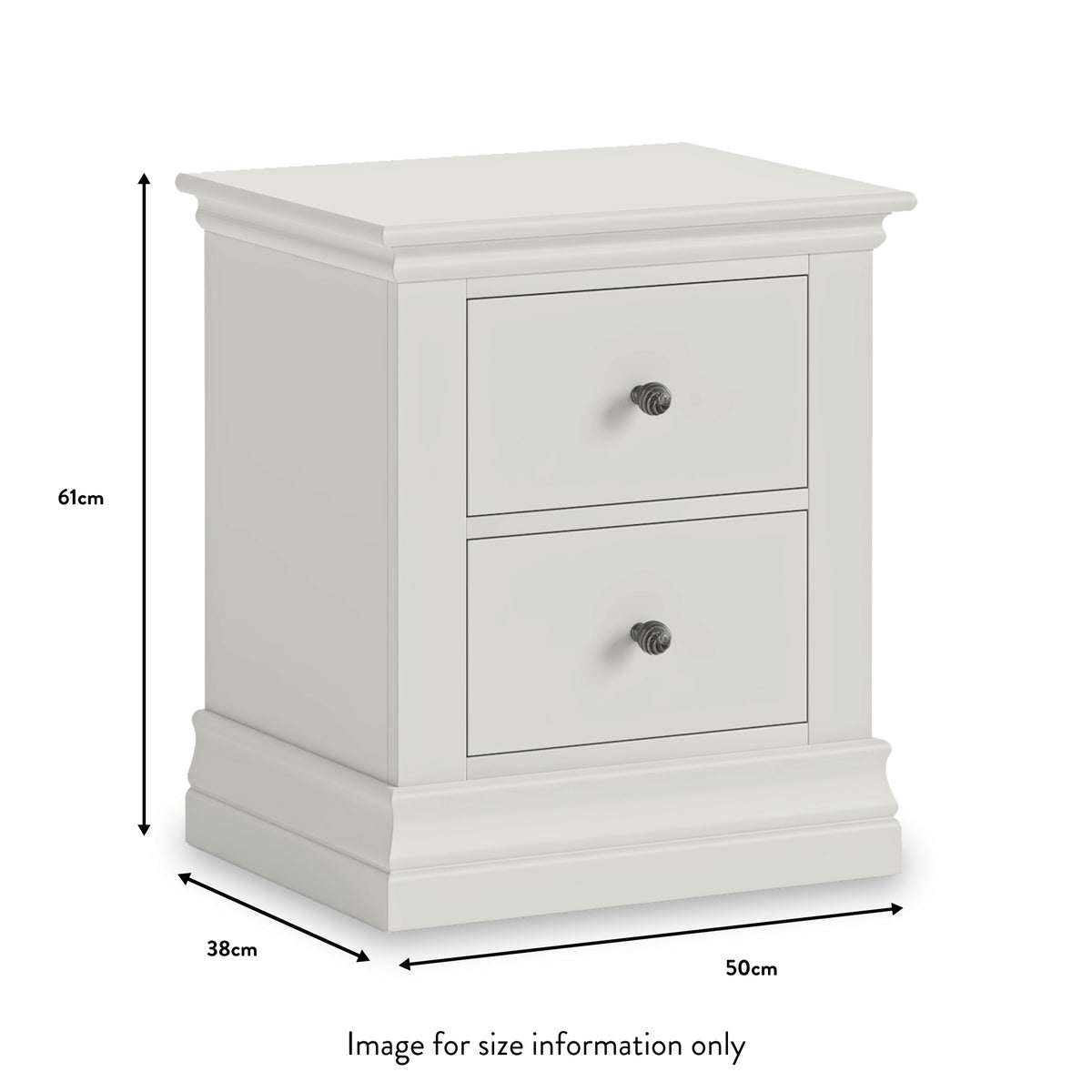 Porter Grey 2 Drawer Bedside Table dimensions