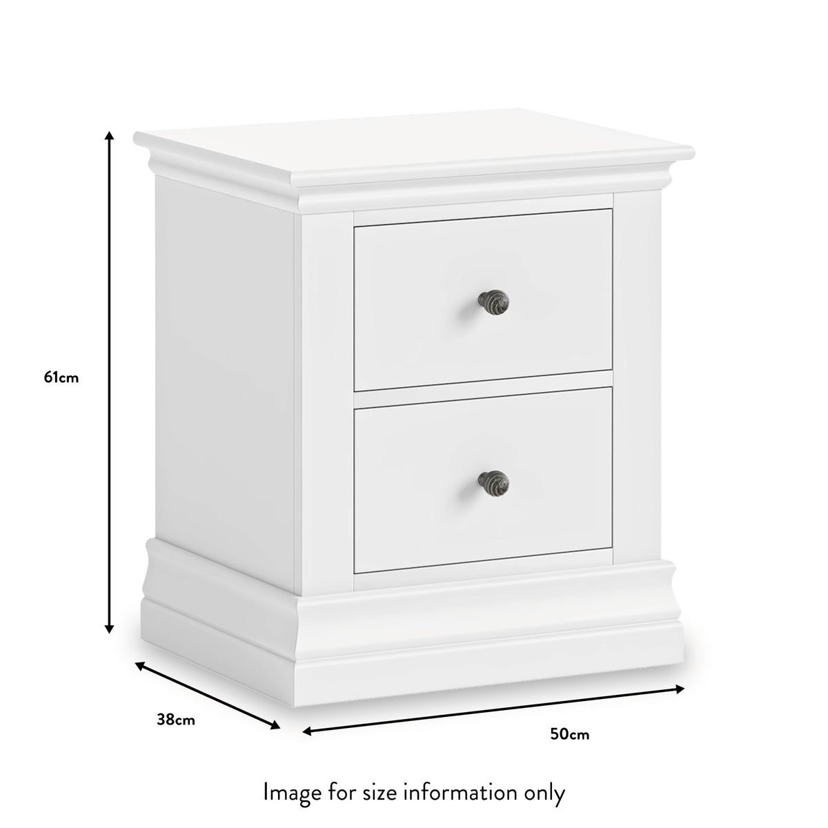 Porter White 2 Drawer Bedside Table dimensions