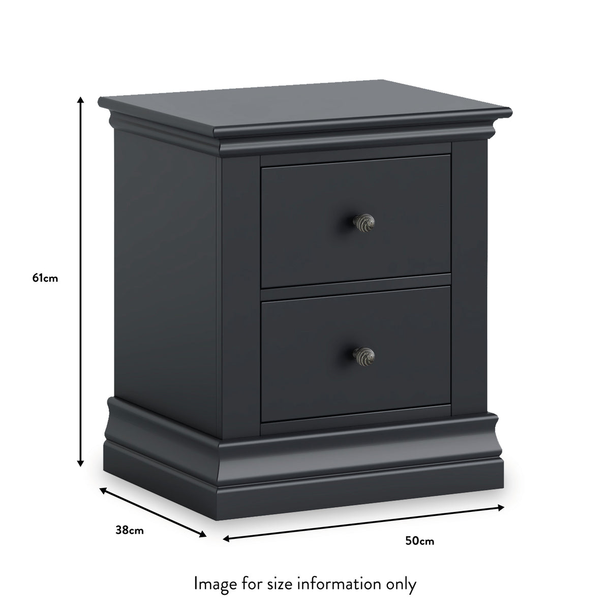 Porter Charcoal 2 Drawer Bedside Table dimensions