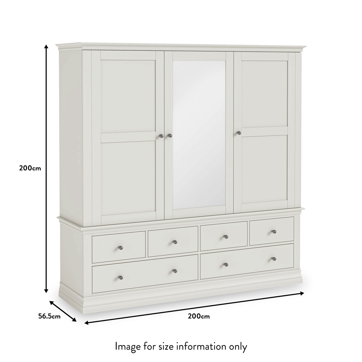 Porter Grey Triple Wardrobe with 6 Drawers dimensions