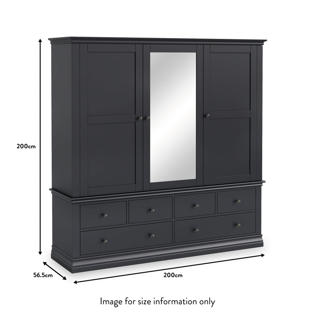 Porter Charcoal Triple Wardrobe with 6 Drawers dimensions