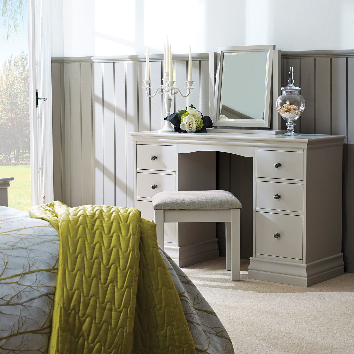 Porter Grey Upholstered Dressing Table Stool for bedroom vanity set