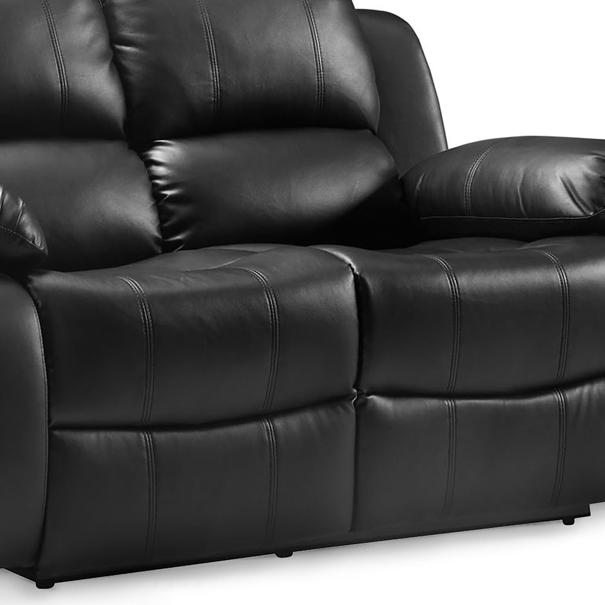 Valencia Black 2 Seater Reclining Air Leather Sofa - Close up of seat