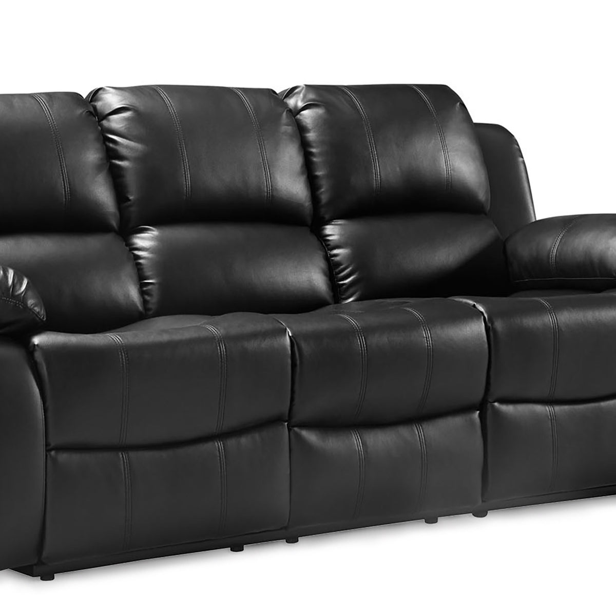 Valencia Black 3 Seater Reclining Air Leather Sofa - Close up of seating