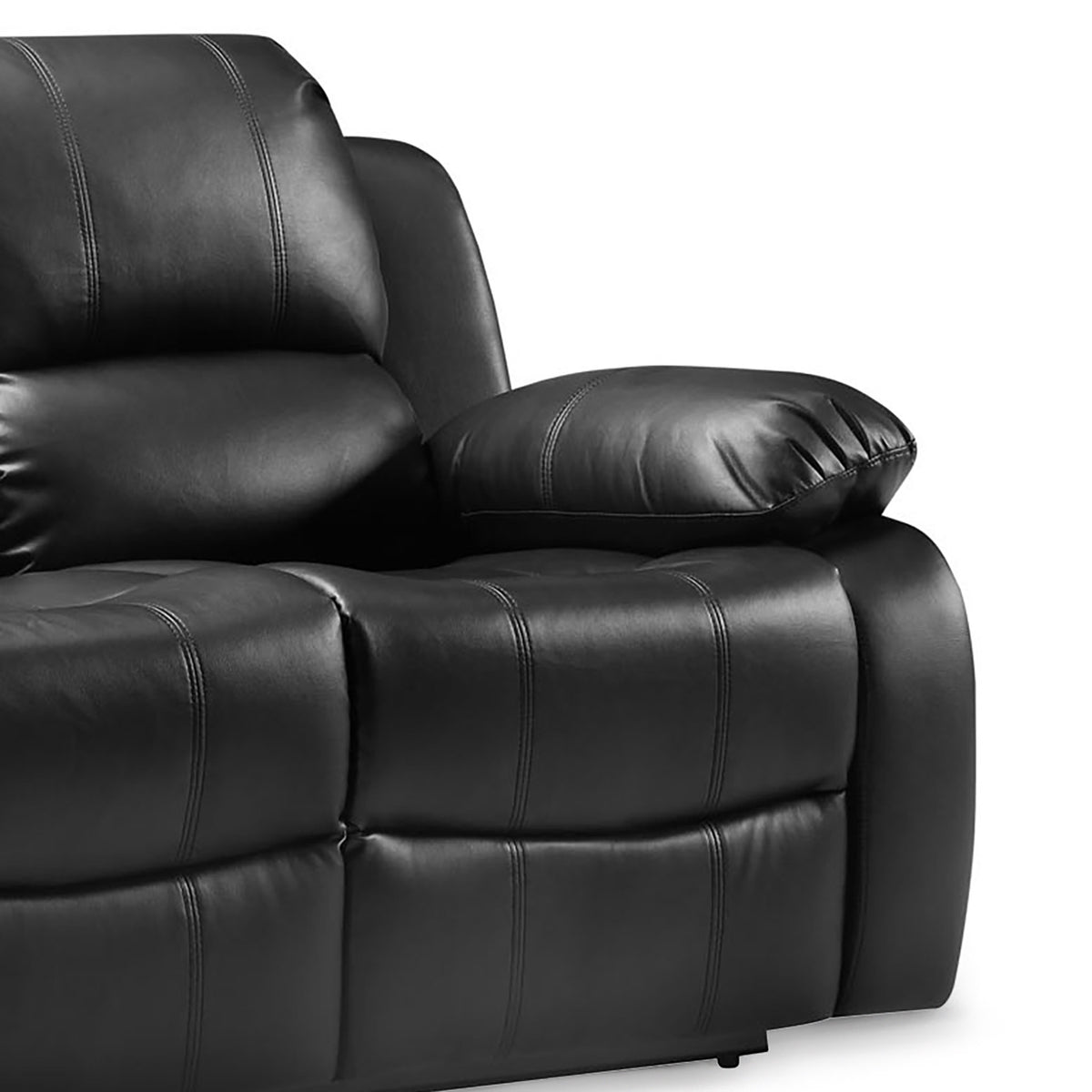 Valencia Black 3 Seater Reclining Air Leather Sofa - Close up of arm