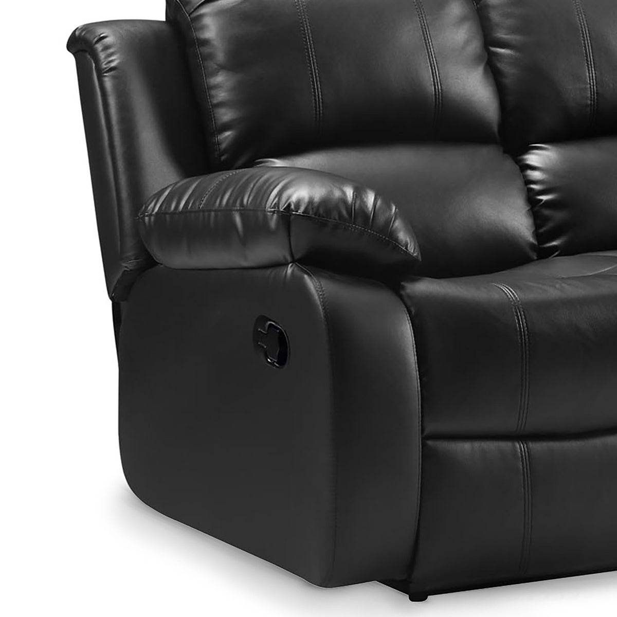 Valencia Black 3 Seater Reclining Air Leather Sofa - Close up of side