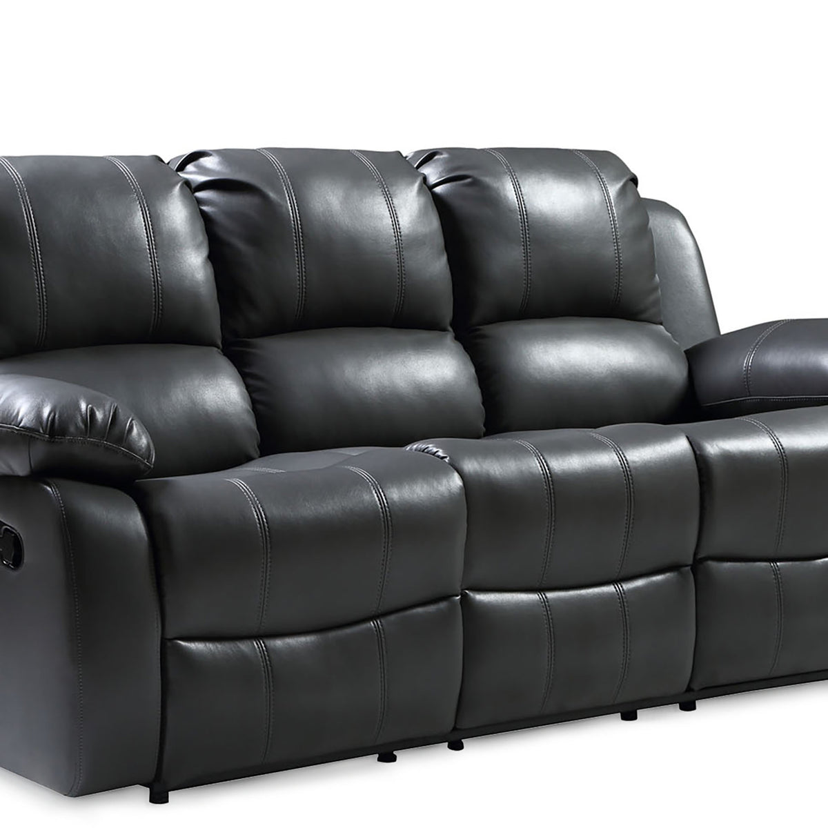 Valencia Grey 3 Seater Reclining Air Leather Sofa - Close up of seating