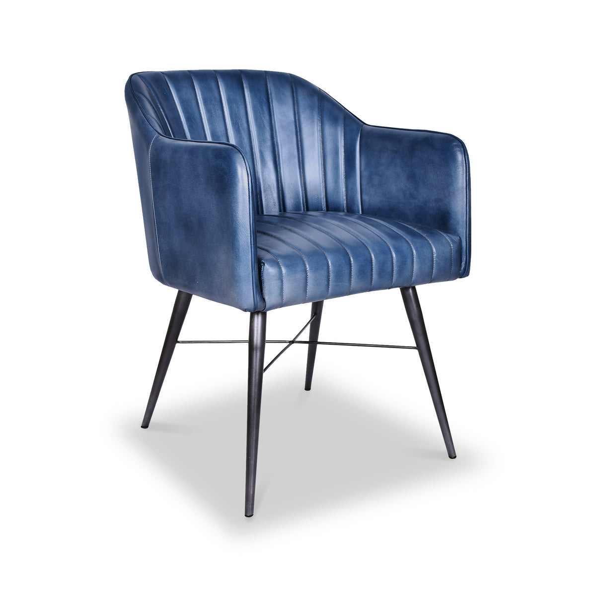 Aitor Blue Leather Carver Chair with Pleated Back from Roseland Furniture
