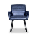 Leota Blue Leather Carver Dining Chair with Pleated Back