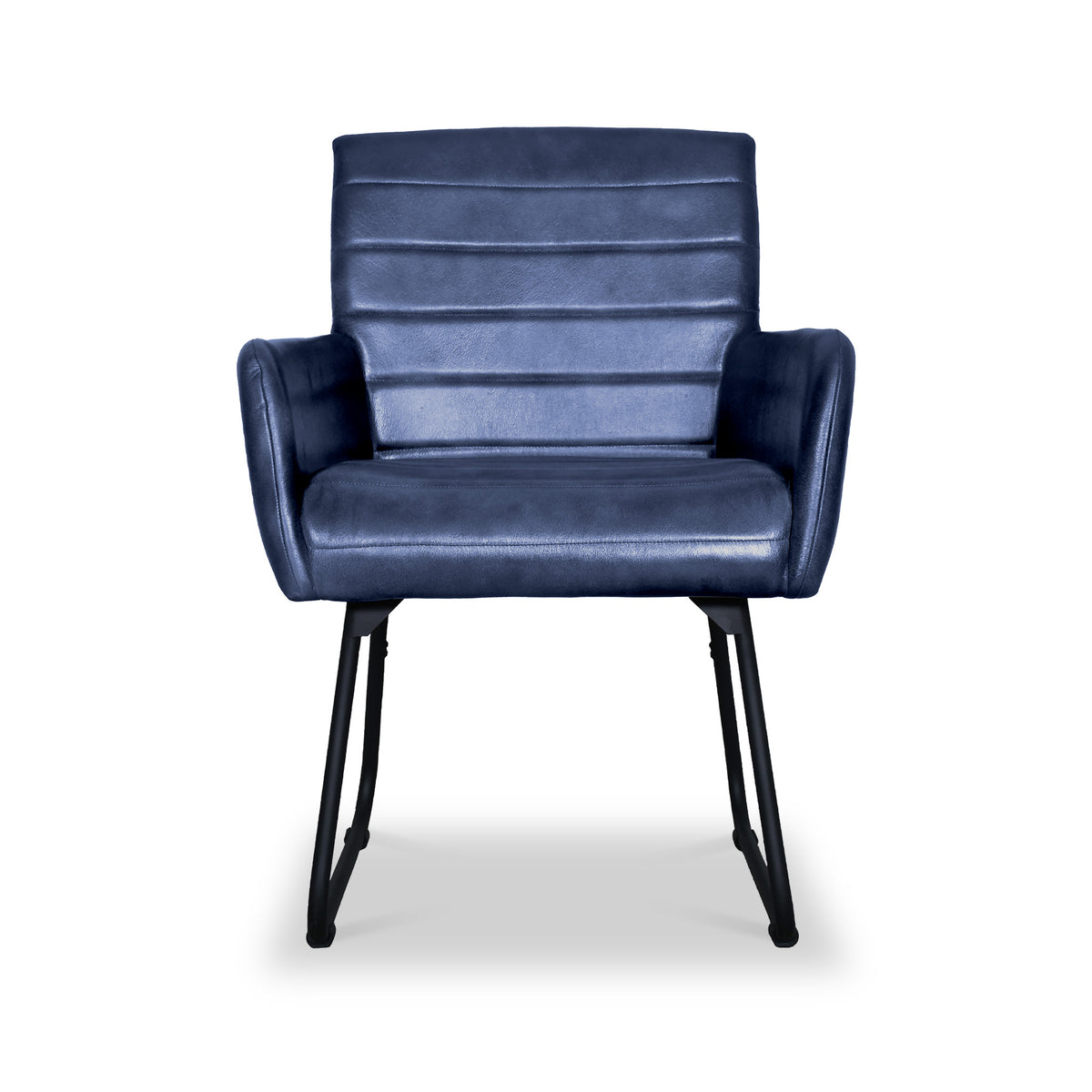 Leota Blue Leather Carver Dining Chair with Pleated Back