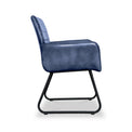 Leota Blue Leather Armchair with Pleated Back