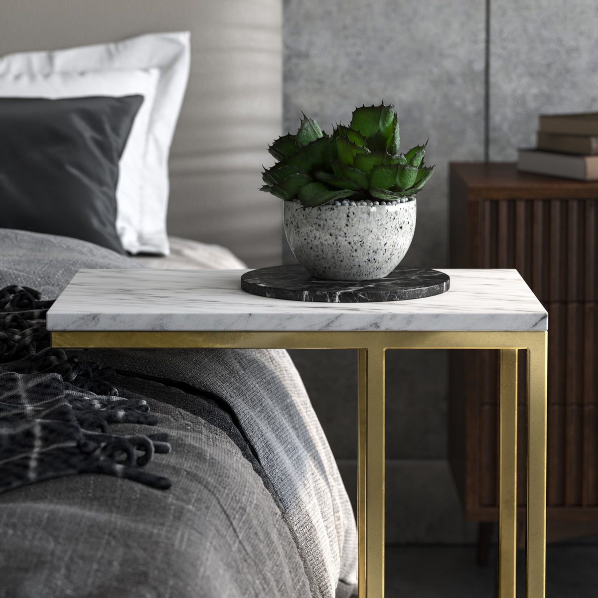 Elissa White Marble Side Table with Gold Leg