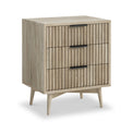 Jakob Oak 3 Drawer Grooved Bedside from Roseland Furniture