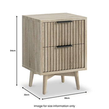 Jakob Oak Narrow 2 Drawer Grooved Bedside