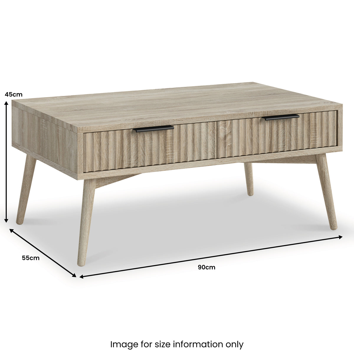 Jakob Oak 2 Drawer Grooved Coffee Table dimensions