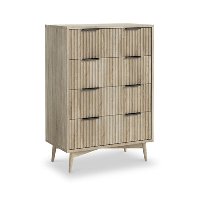 Jakob Oak 4 Drawer Tall Grooved Chest