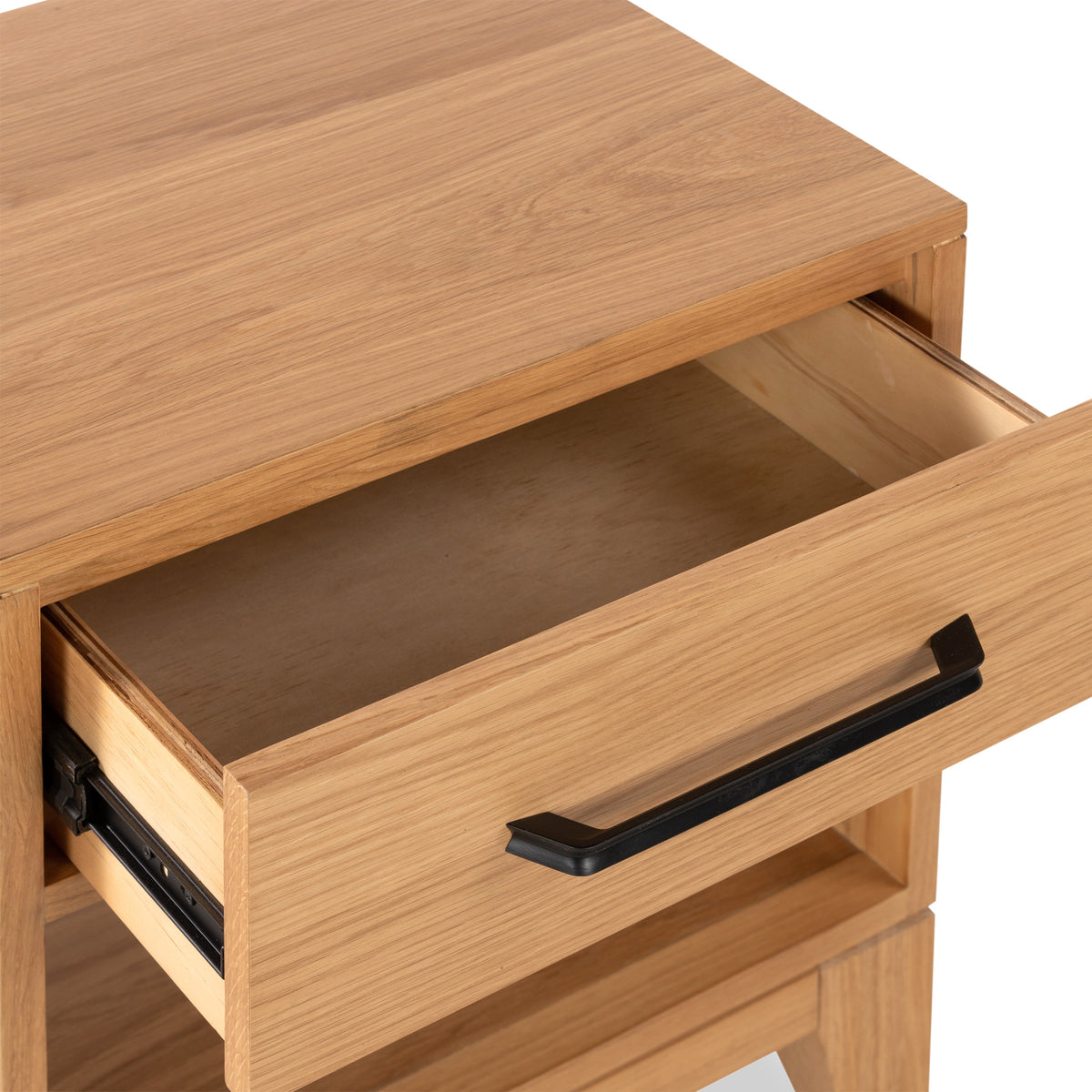 Sunburst Oak 1 Drawer Open Shelf Bedside Table | Roseland