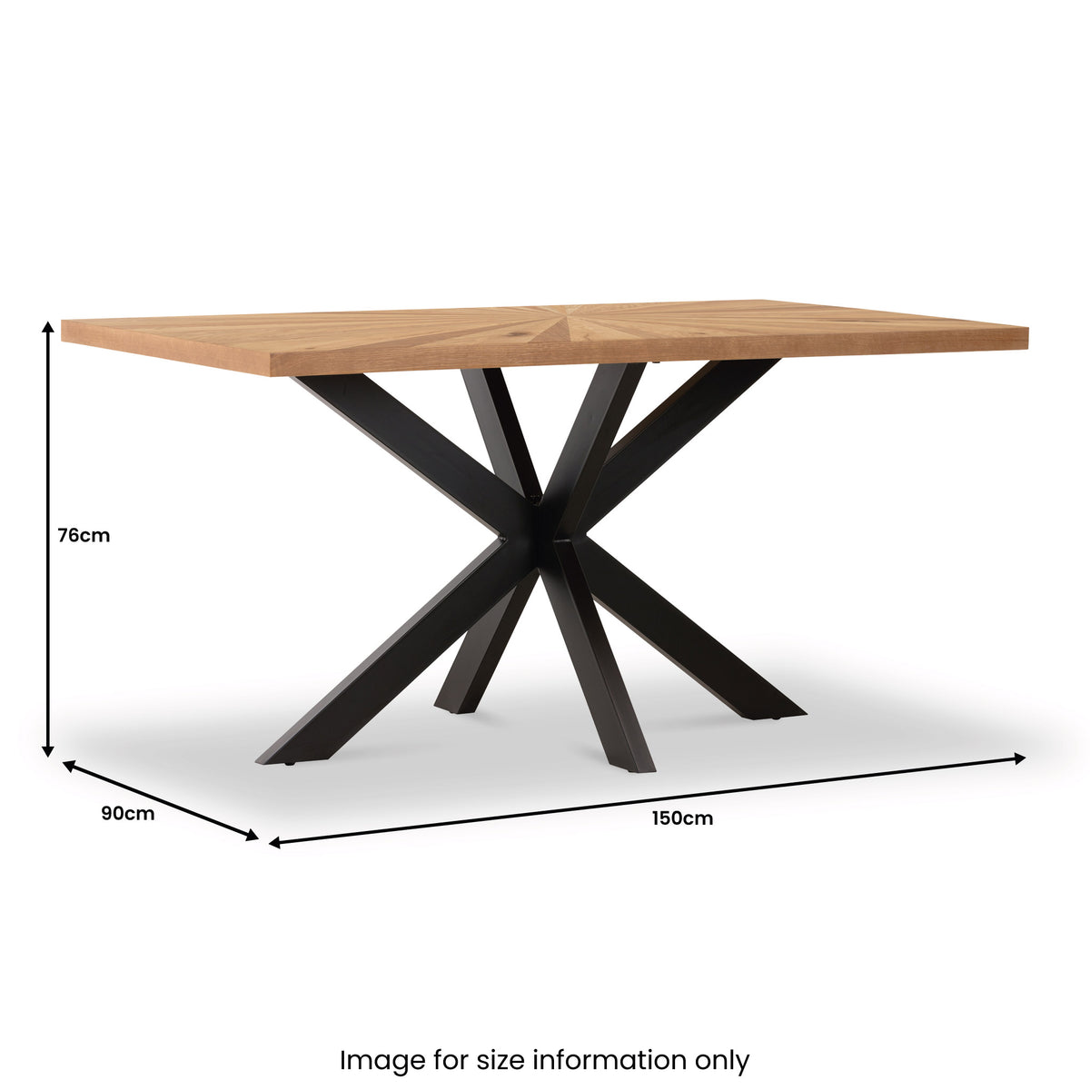 Sunburst Oak 150cm Rectangular Dining Table dimensions