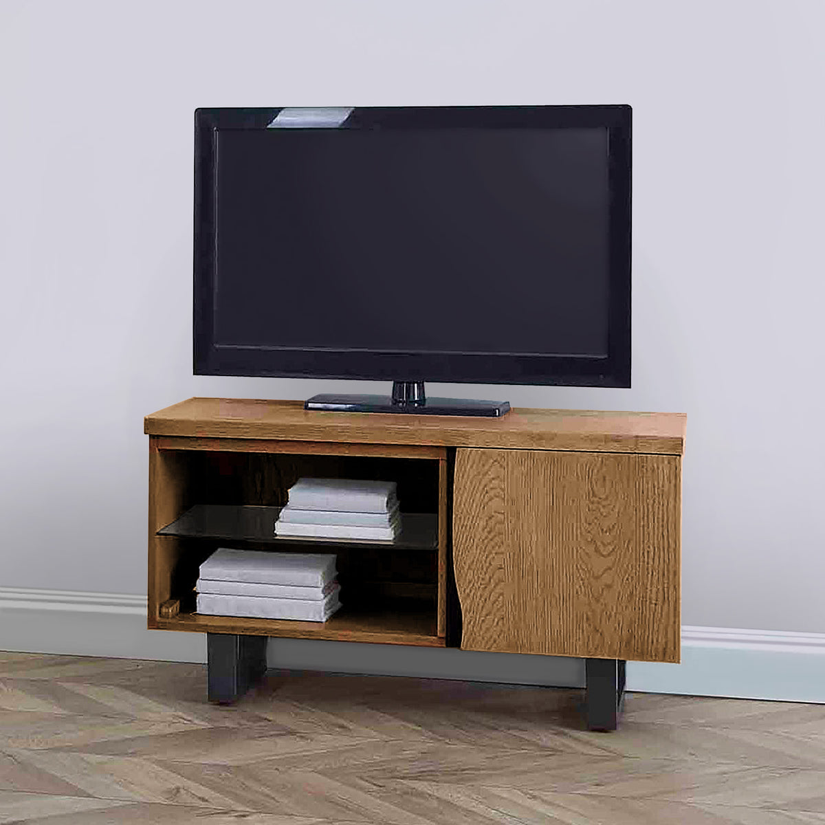 Isaac Oak 90cm Small TV Stand from Roseland Furniture