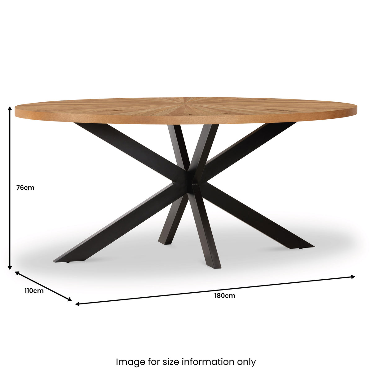 Sunburst Oak 180cm Ellipse Dining Table dimensions