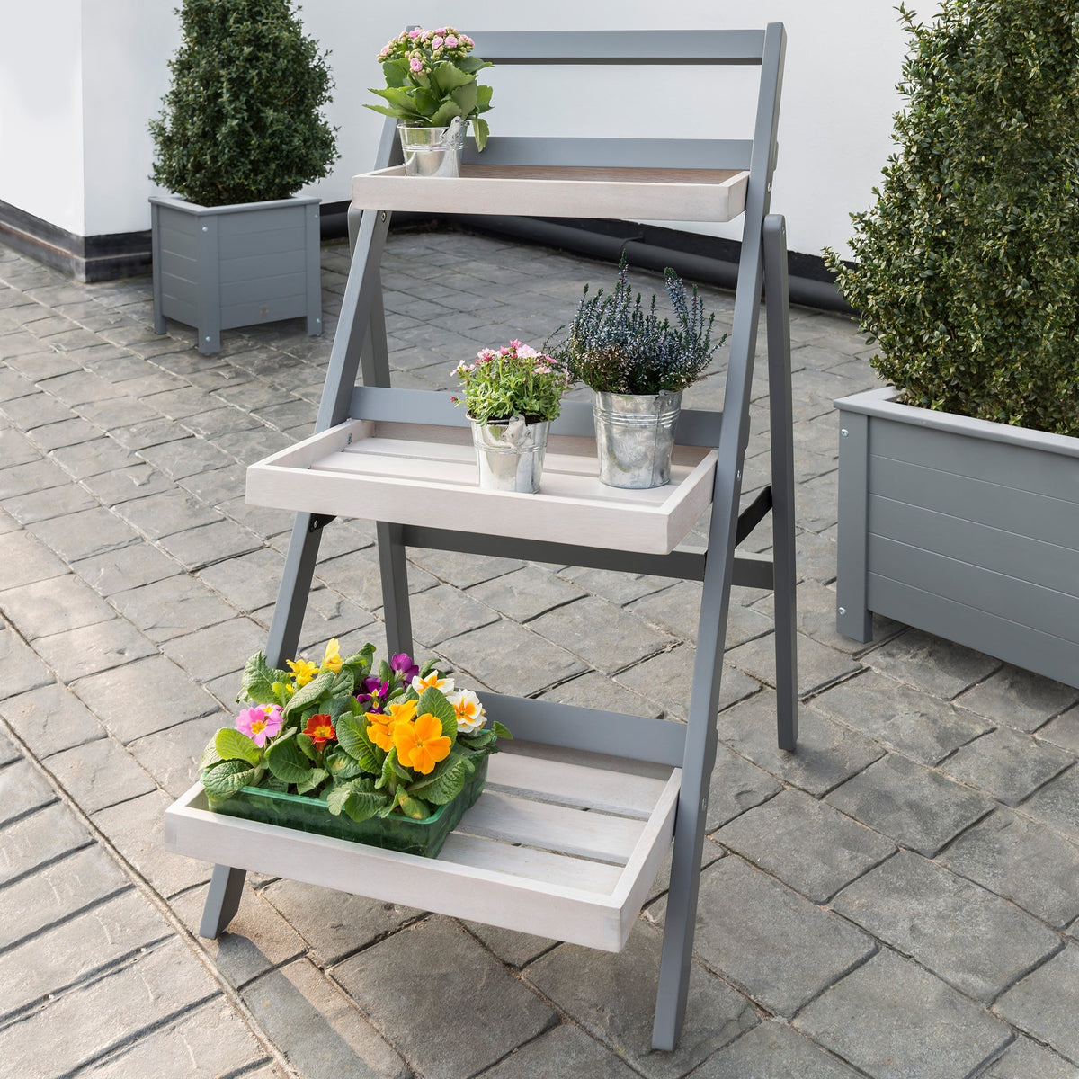 Grigio Grey FSC Wooden Outdoor Garden Folding Pot Shelf
