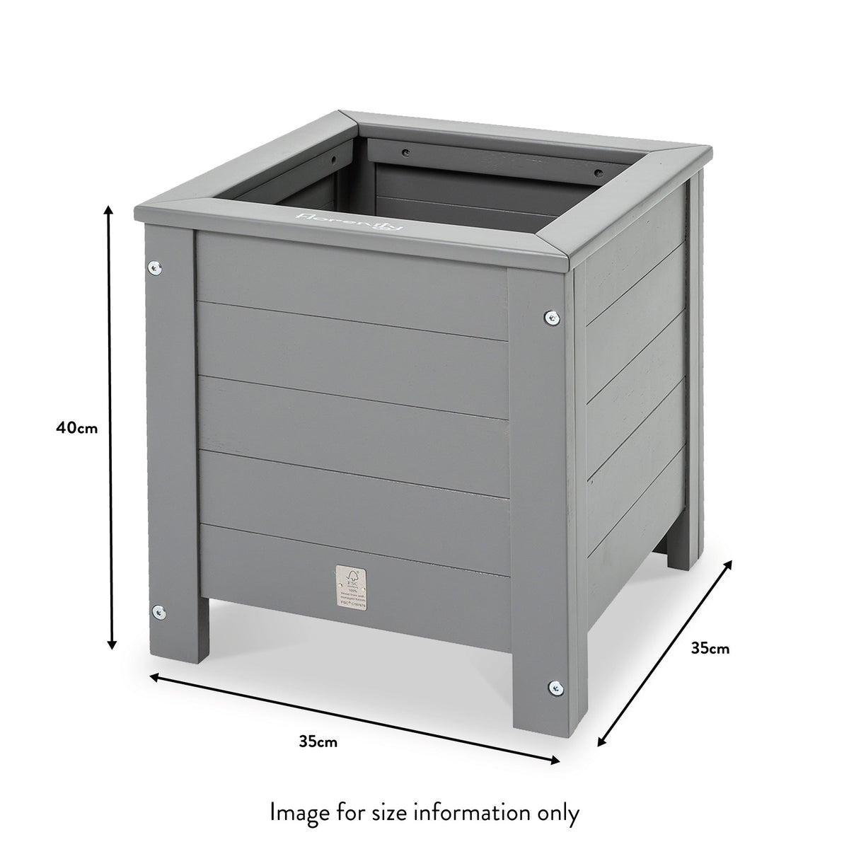 Grigio Grey FSC Wooden Square Planter dimensions