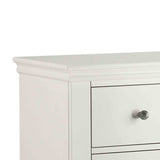 close up of the cornised top on the Melrose White 3 over 4 Chest of Drawers