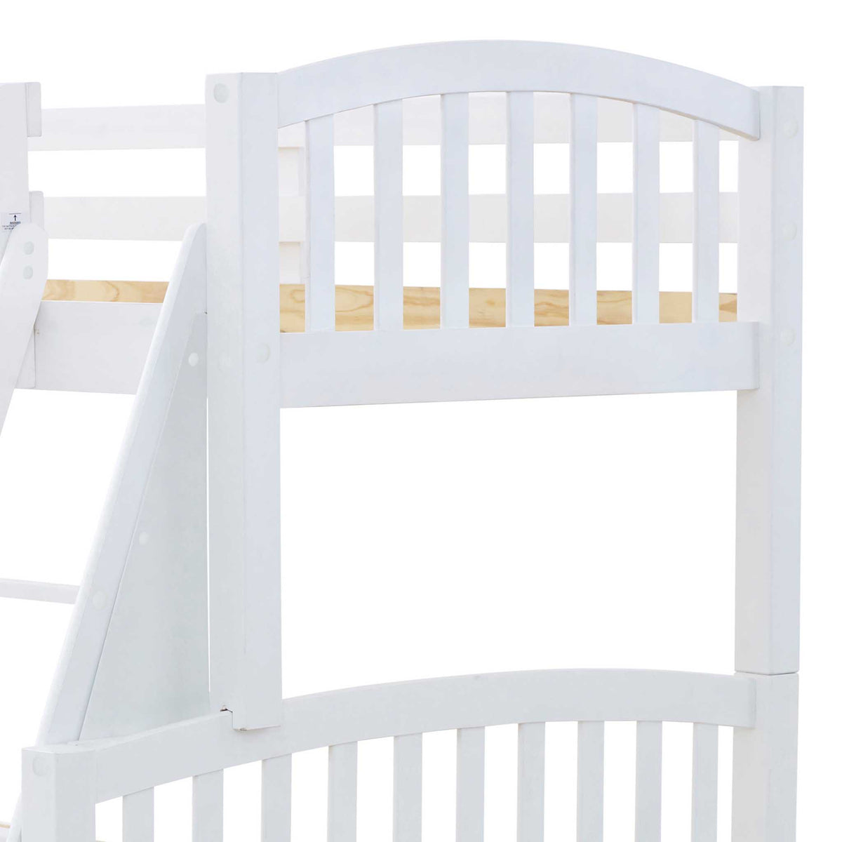 close up of the curved slatted footboards on the Liberty White Triple Sleeper Bunk Bed