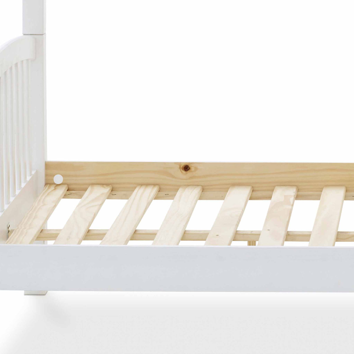 close up of the pine slats on the Liberty White Triple Sleeper Bunk Bed