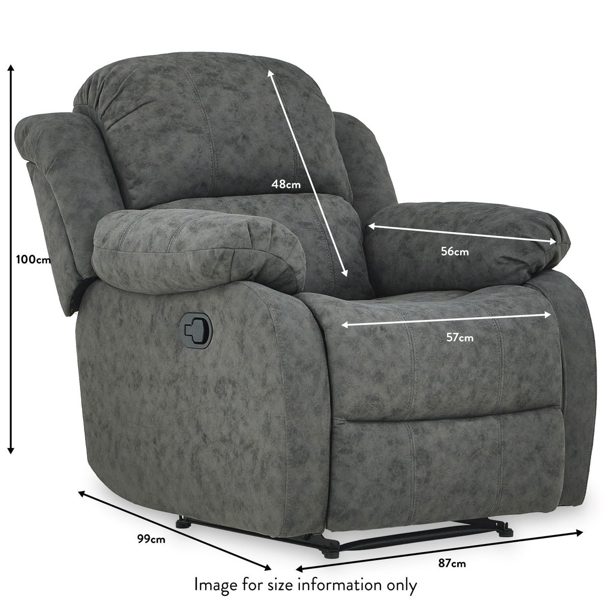 Anton Charcoal Zonica Leather Reclining Armchair dimensions