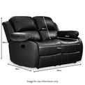 Anton Black Leather Reclining 2 Seater Sofa dimensions
