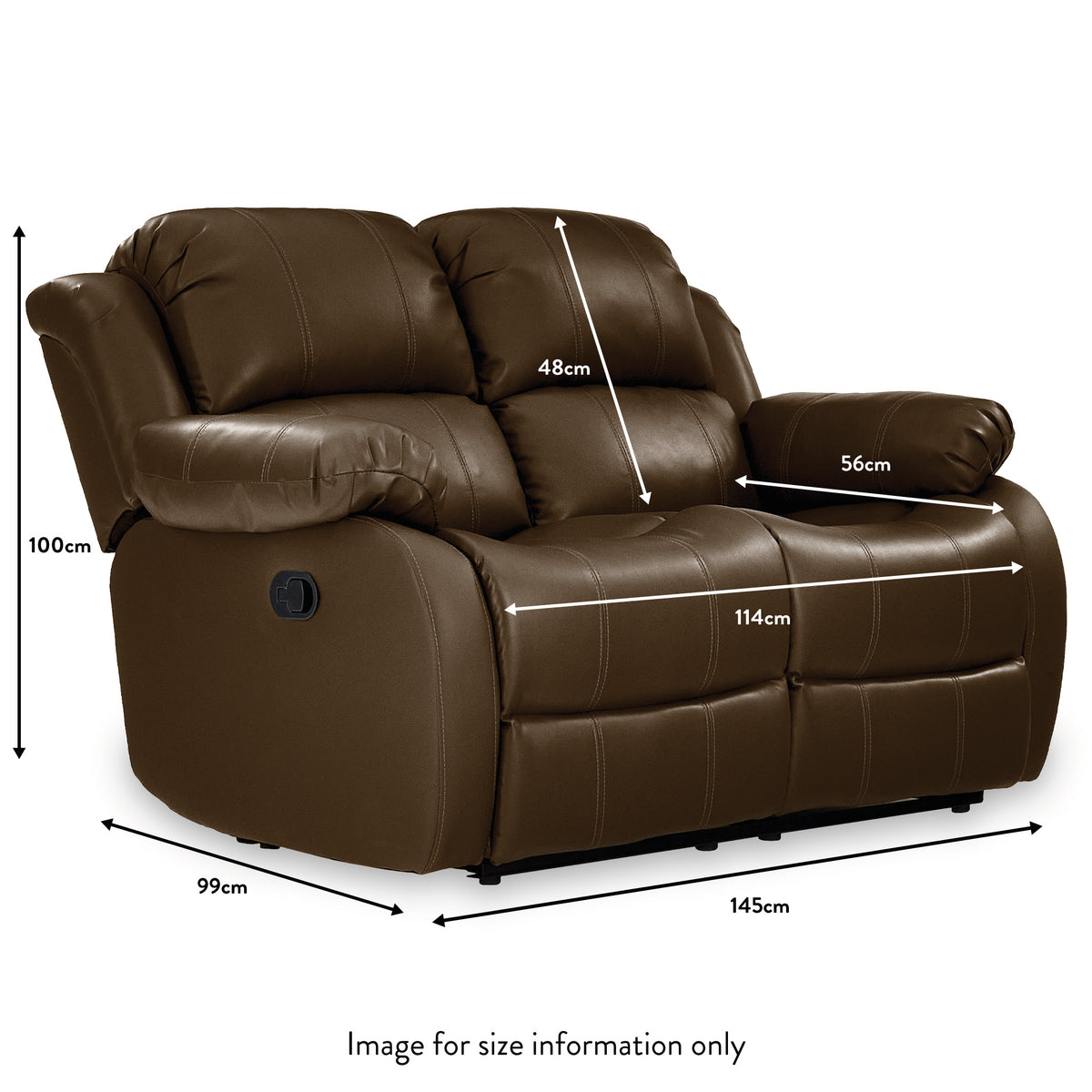 Anton Brown Leather Reclining 2 Seater Sofa dimensions