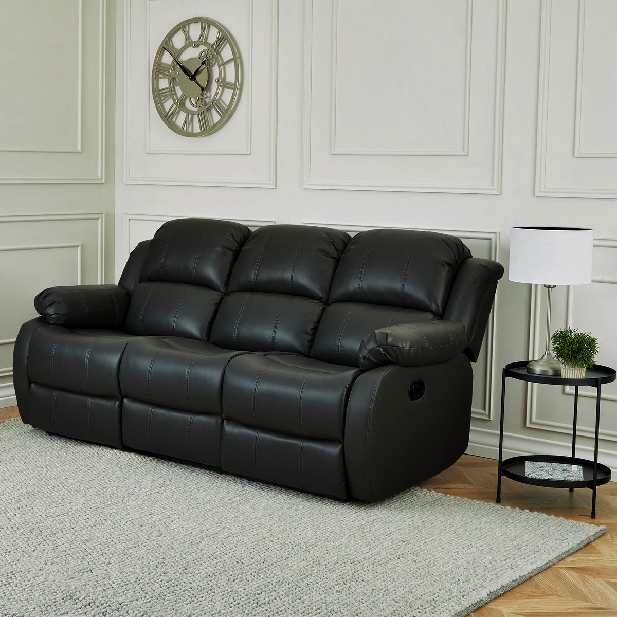 Anton Black Leather Reclining 3 Seater Sofa for living room