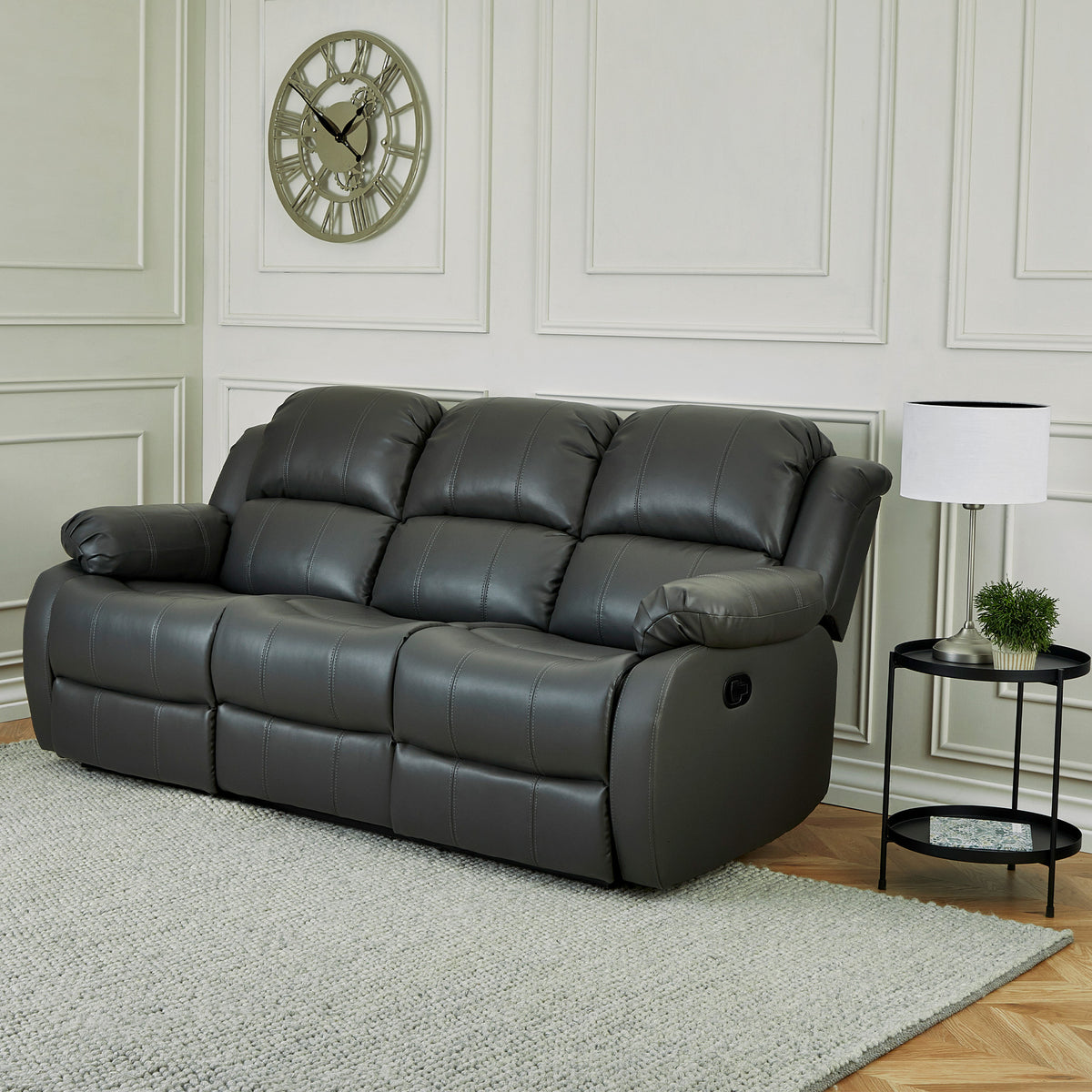 Anton Grey Leather Reclining 3 Seater Sofa for living room