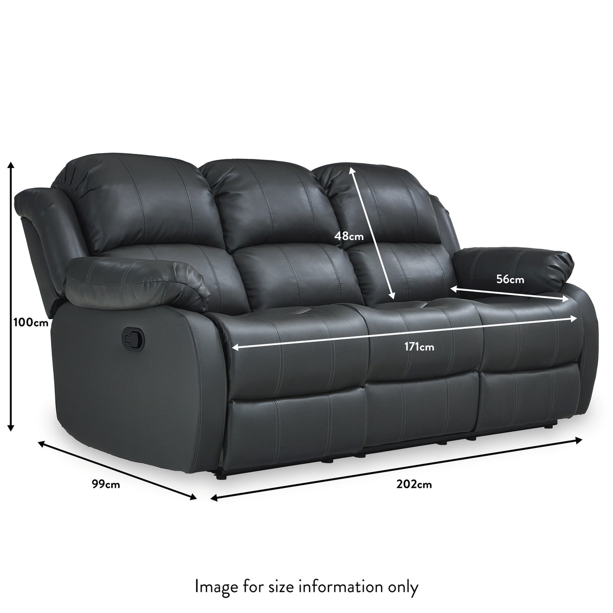 Anton Grey Leather Reclining 3 Seater Sofa dimensions