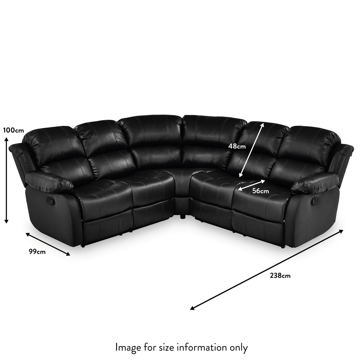 Anton Black Leather Reclining Corner Sofa dimensions