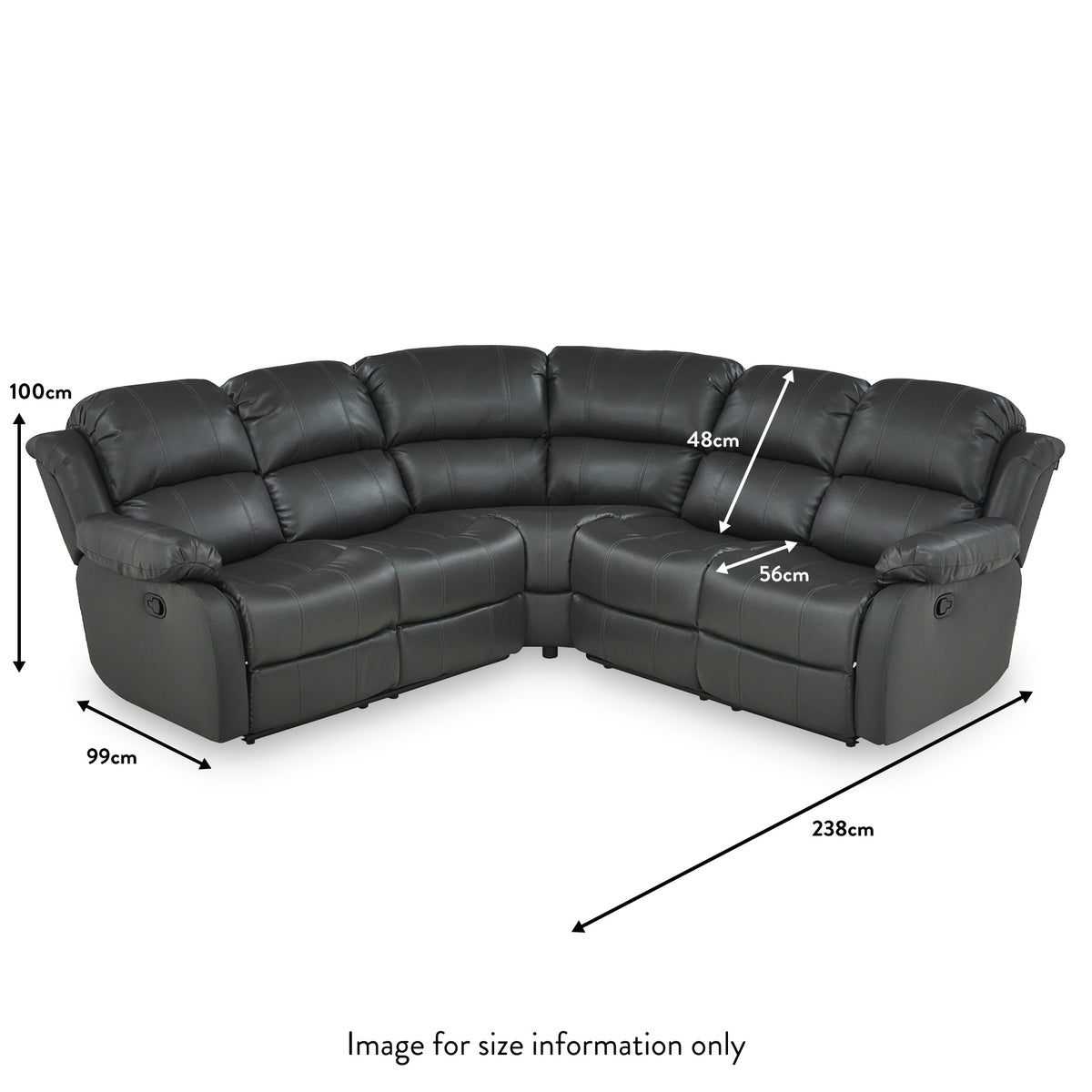 Anton Grey Leather Reclining Corner Sofa dimensions