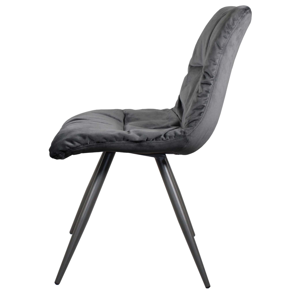 Side view of the Dark Grey Addison Velvet Chair from Roseland Furniture