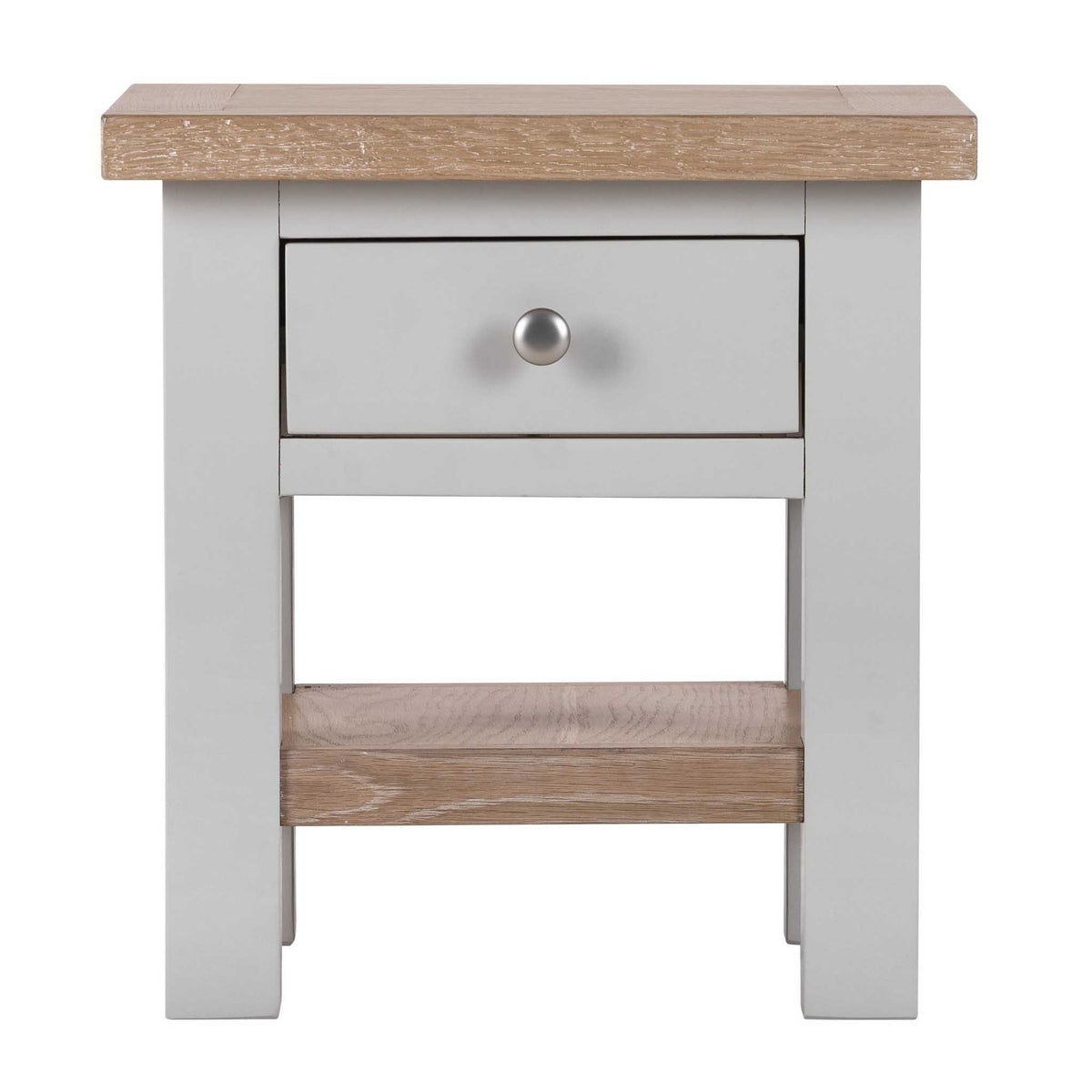 Front view of Charlestown Grey Lamp Table with Oak Top from Roseland Furniture