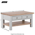 Dimensions of Charlestown Grey Coffee Table with 2 Drawers from Roseland Furniture